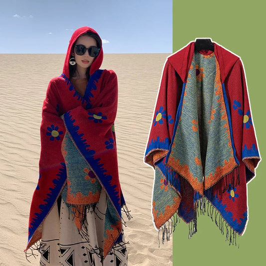 Hippie Poncho Große Kapuze